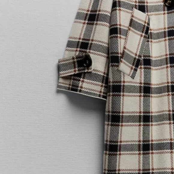 ZARA WOMEN PLAID KNIT COAT OVERSIZED CHECK DOUBLE BREASTED 6873/159 ECRU M NWT - Picture 8 of 9